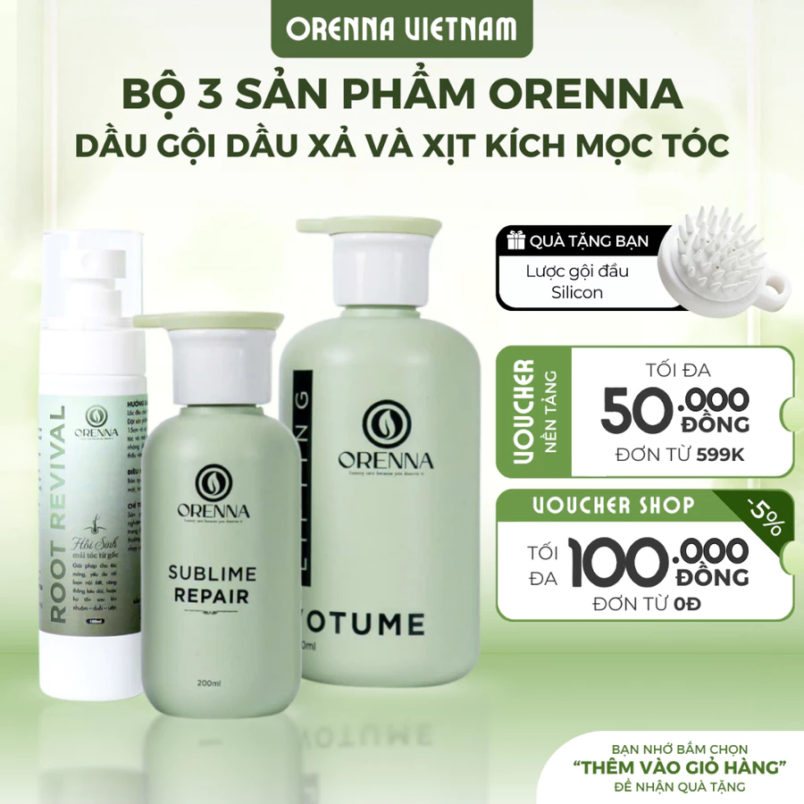 Combo 3 Sản Phẩm Orenna – Dầu Gội, Dầu Xả Và Xịt Kích Mọc Tóc Dưỡng Tóc Khỏe Mạnh
