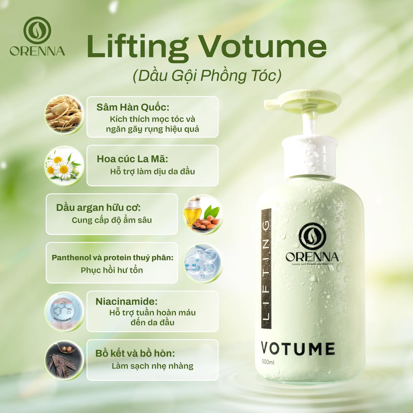 Dầu Gội Thuần Chay Lifting Votume: Giảm Gãy Rụng & Phục Hồi Da Đầu 