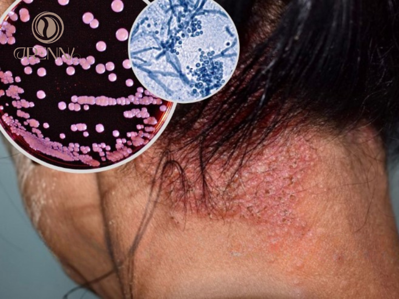 Mảng gàu trên da đầu do sự phát triển quá mức của nấm Malassezia