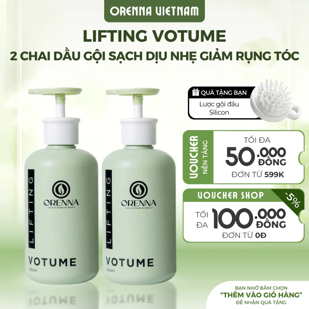 Combo 2 Chai Dầu Gội Lifting Votume Vegan Orenna – Làm Sạch Dịu Nhẹ, Giảm Rụng Tóc